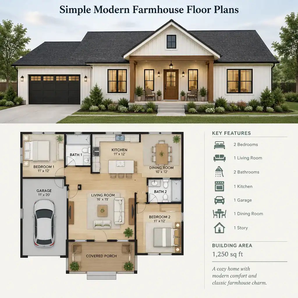 Modern Farmhouse Exterior Paired With A Simple Floor Plan