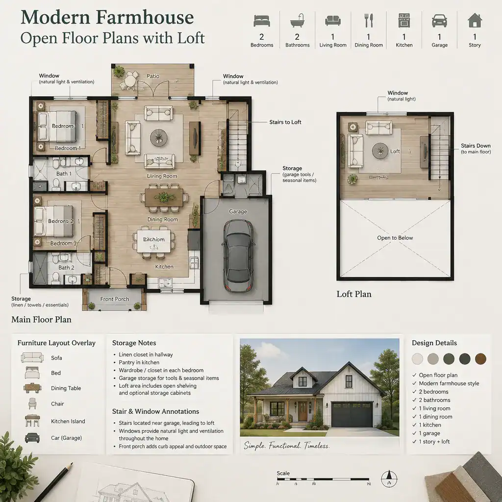 Modern Farmhouse Loft Floor Plan Review With Layout Annotations