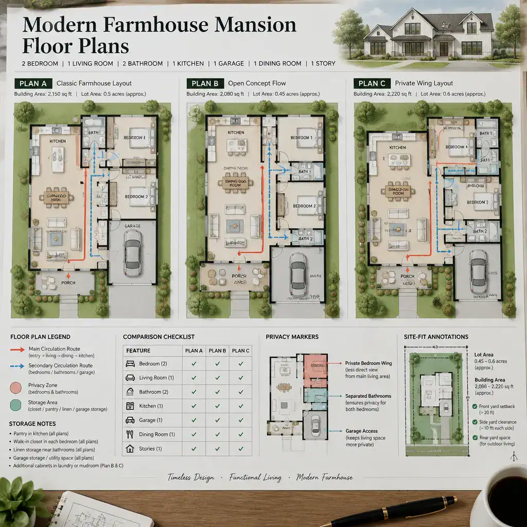 Modern farmhouse mansion floor plan comparison checklist
