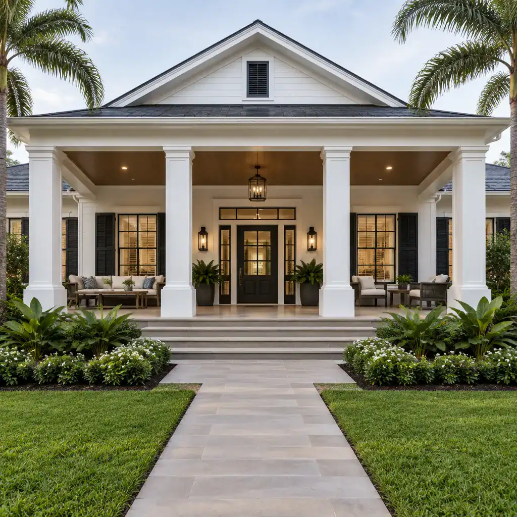 Modern Plantation House Columns Integrated With Porch And Landscaping