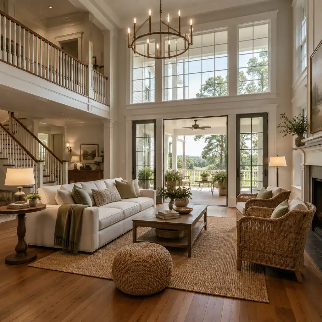 Modern Plantation House Living Room With Warm Natural Materials