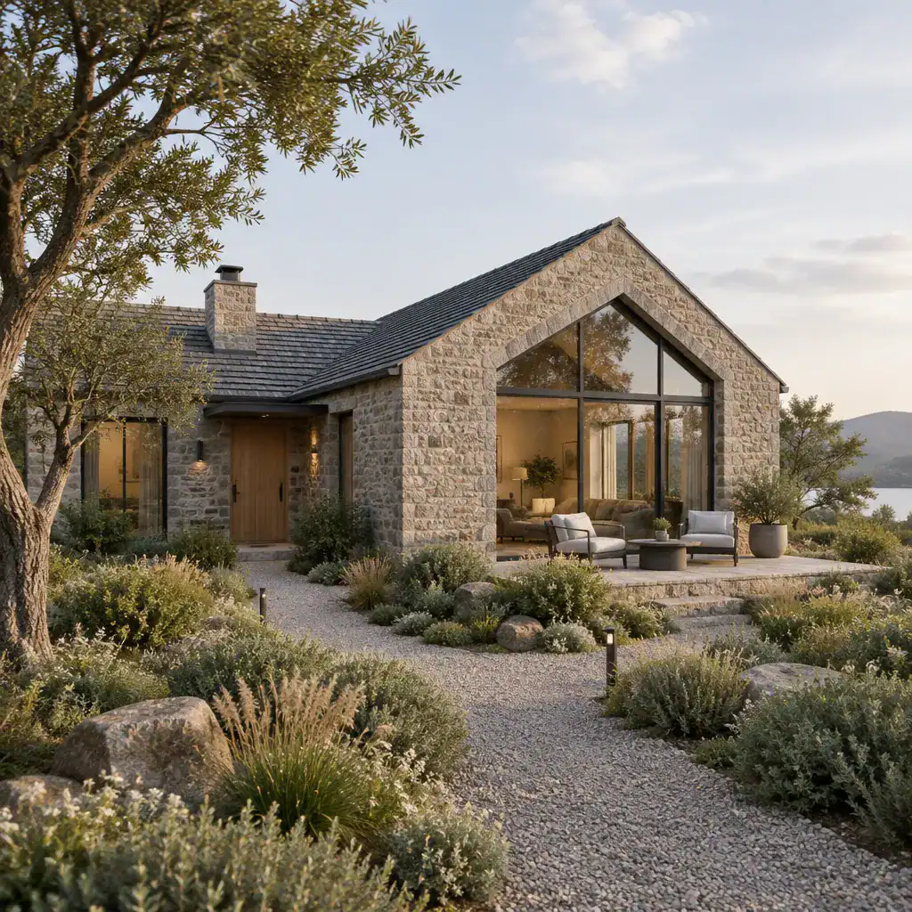 Modern Stone Cottage Connected To A Natural Garden Landscape
