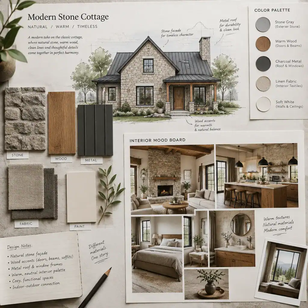 Modern Stone Cottage Material Palette And Design Mood Board