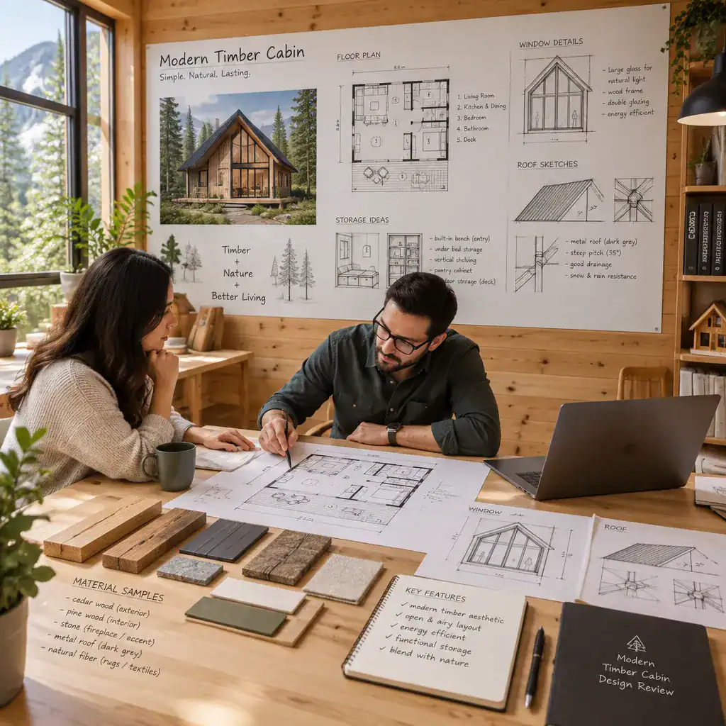 Modern Timber Cabin Design Review With Plans And Material Samples