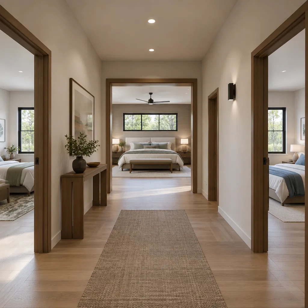 Modern ranch house bedroom wing designed for privacy and convenient single-level circulation