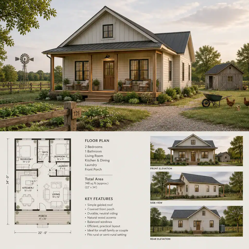 Modest Small Farmhouse Exterior With Practical Traditional Character