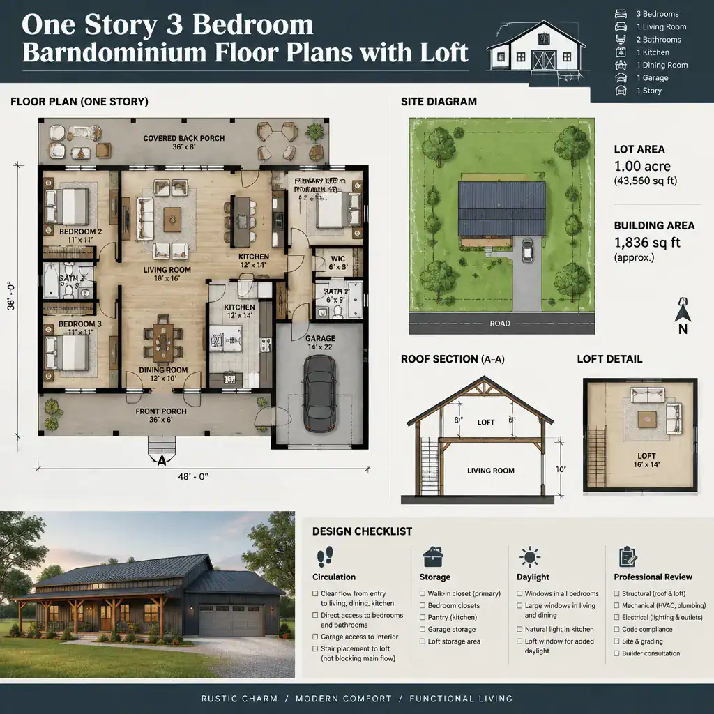 One Story Barndominium Plan Review With Loft And Site Considerations
