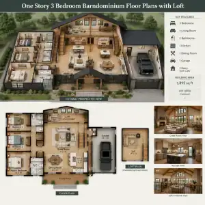 One Story Barndominium Floor Plans