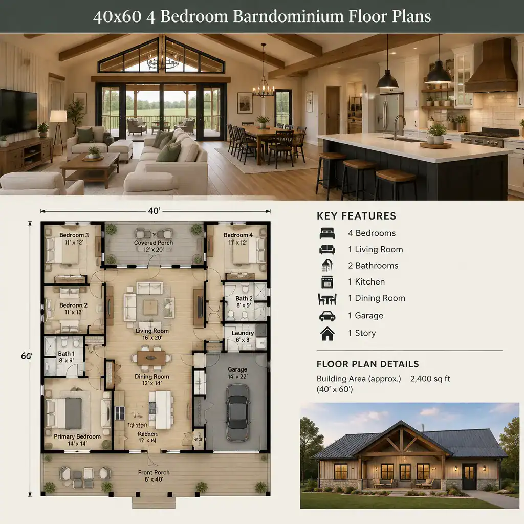 Open Kitchen Dining And Living Core In A Barndominium