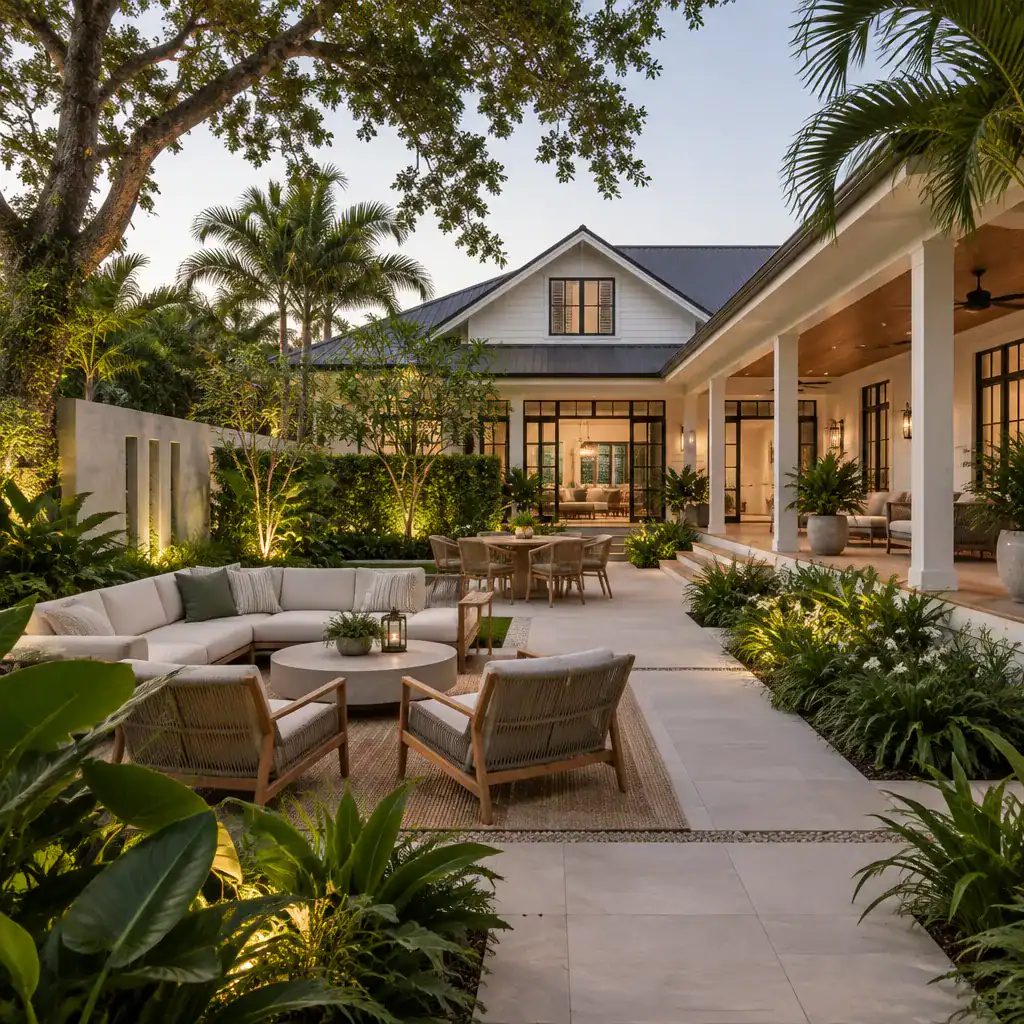 Outdoor Living And Privacy Zones In A Modern Plantation Courtyard