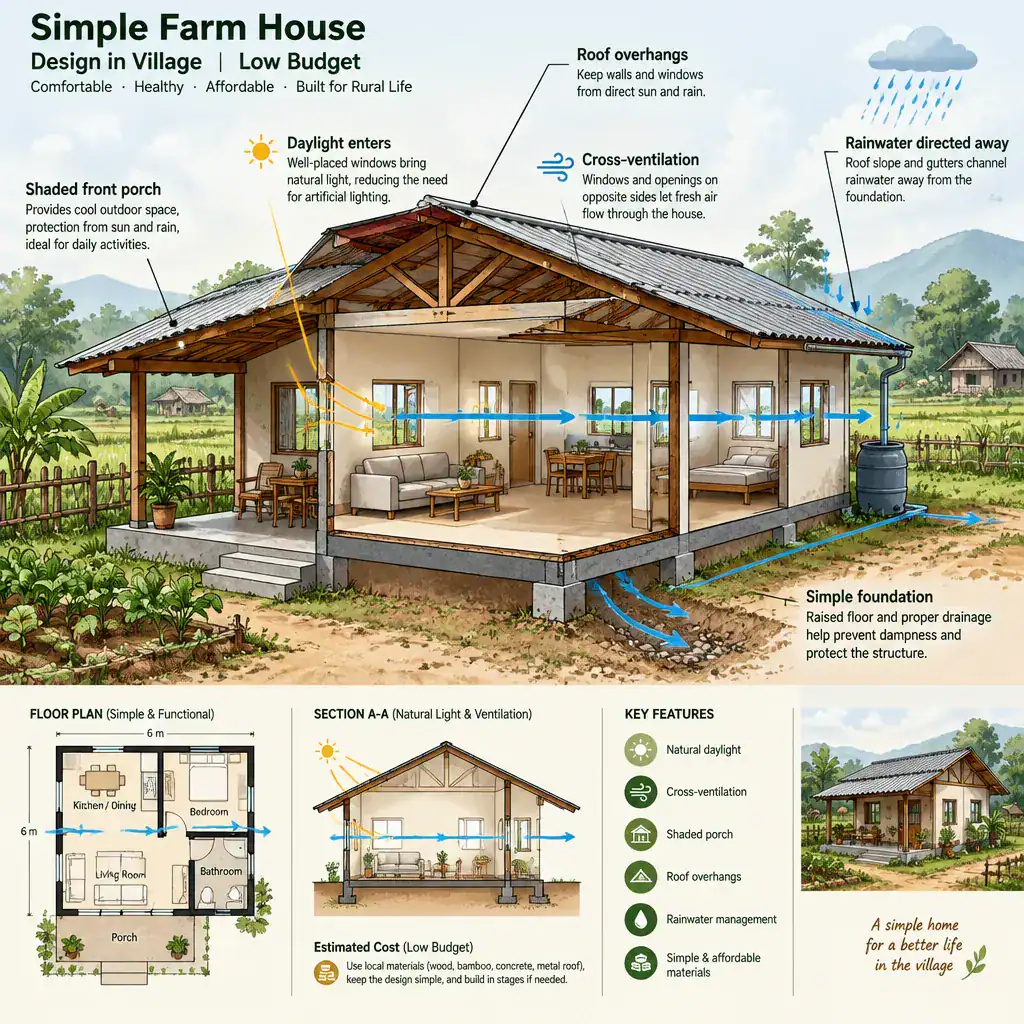 Passive Ventilation And Shaded Porch In A Farm House