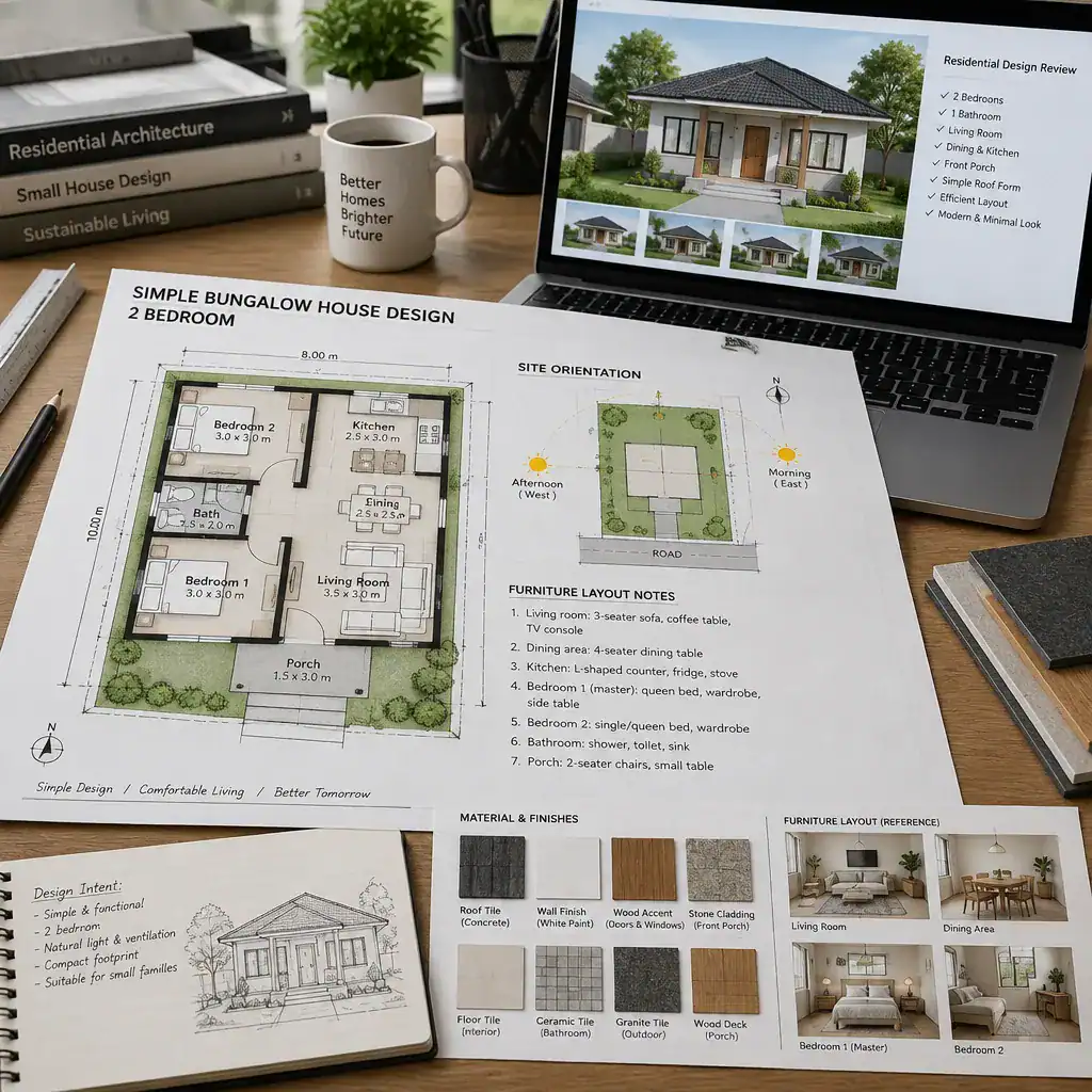 Planning a simple two-bedroom bungalow house design