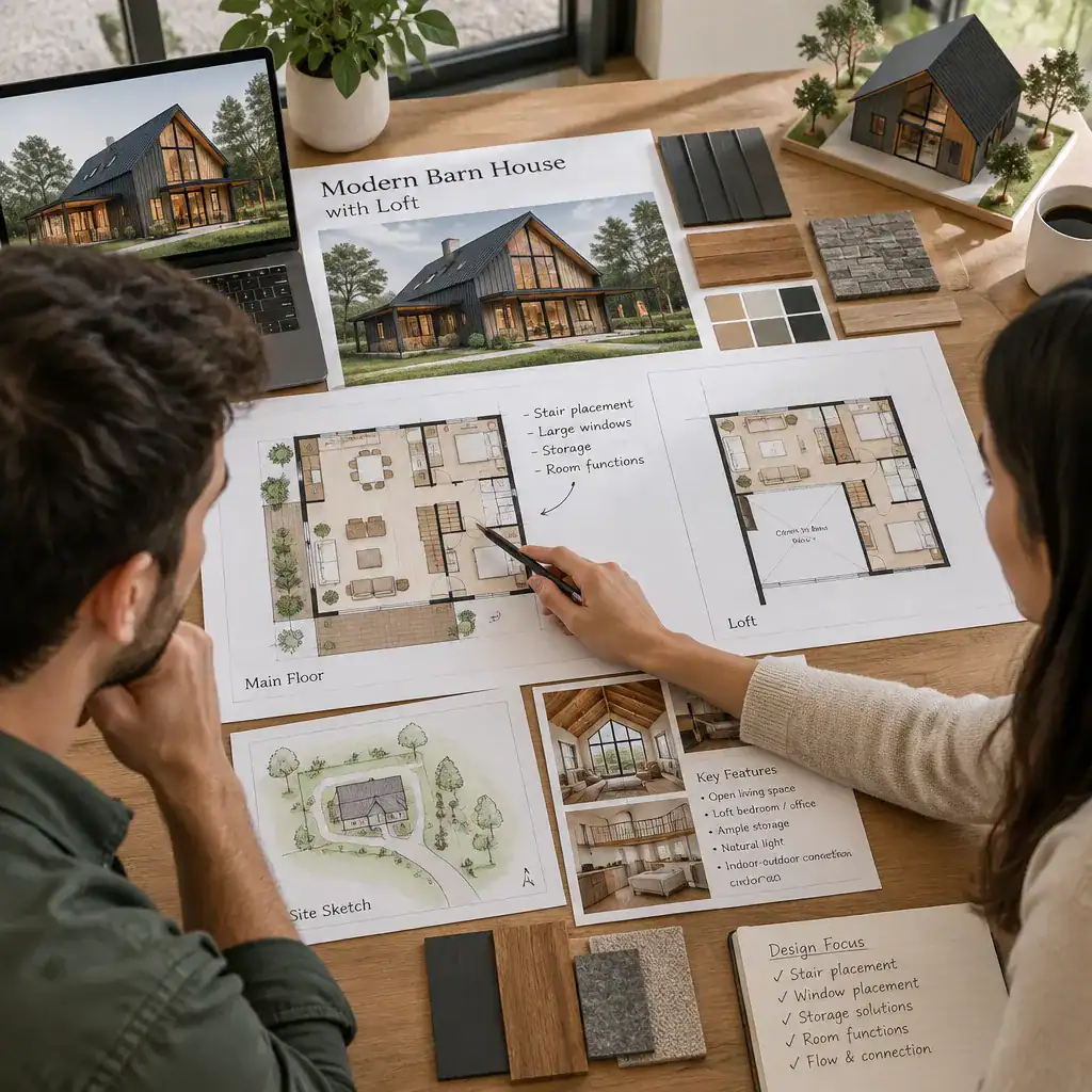 Planning checklist for a modern barn house with loft