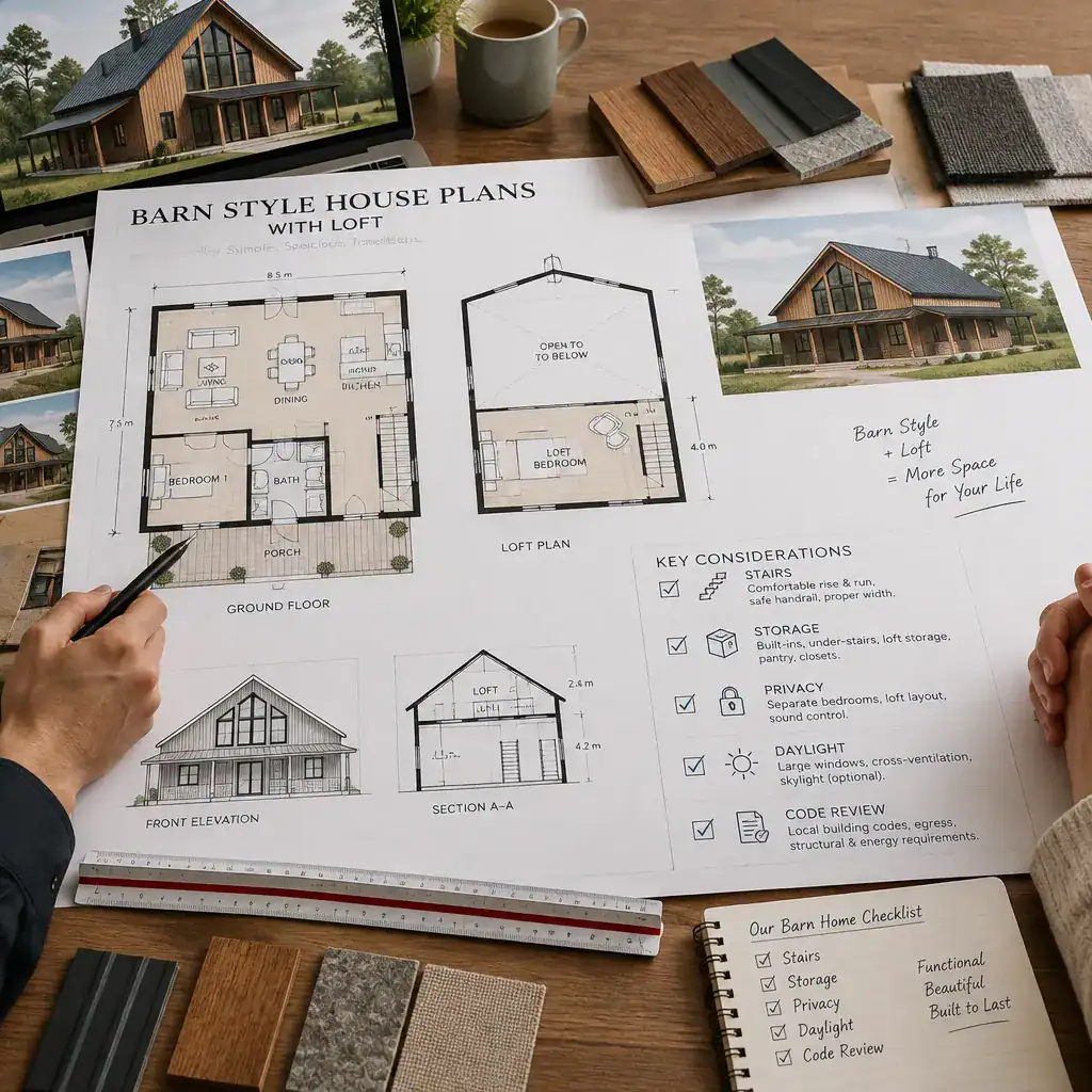 Planning checklist for selecting a barn-style house plan with loft