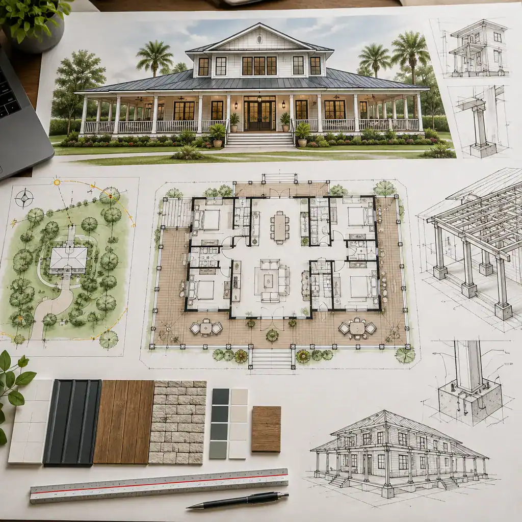 Planning Documents For A Modern Plantation House Wraparound Porch