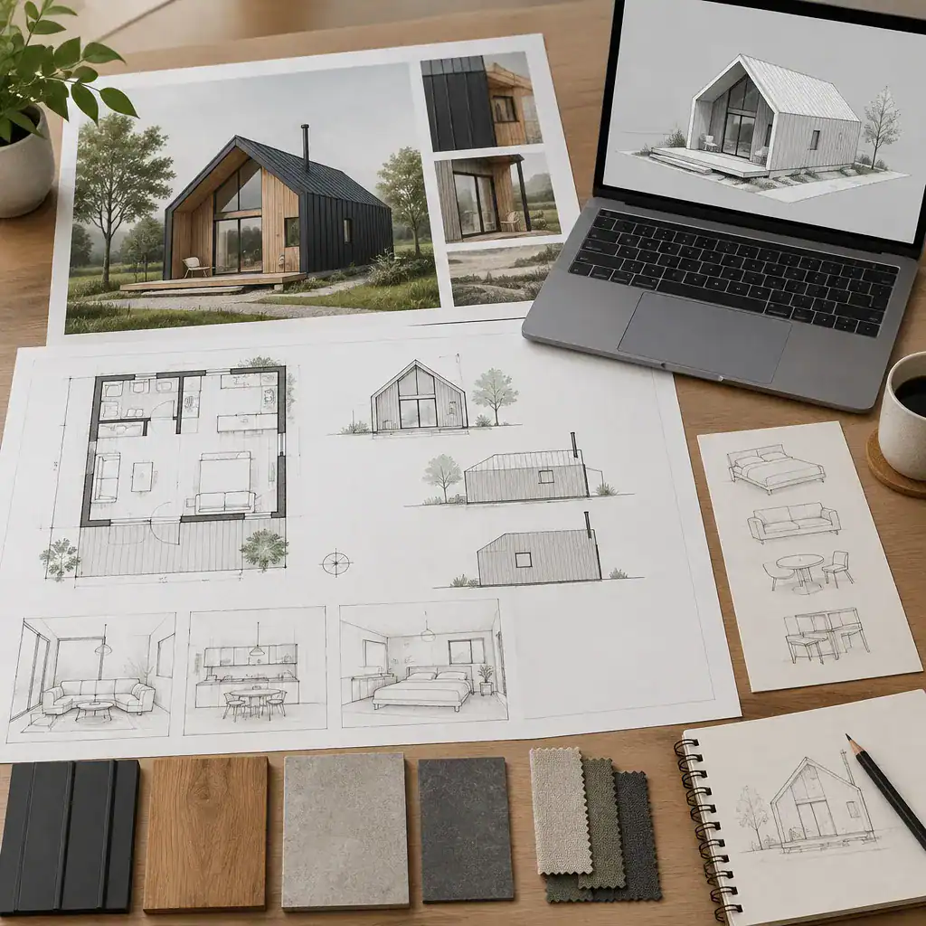 Planning materials for a minimalist small barn house design review