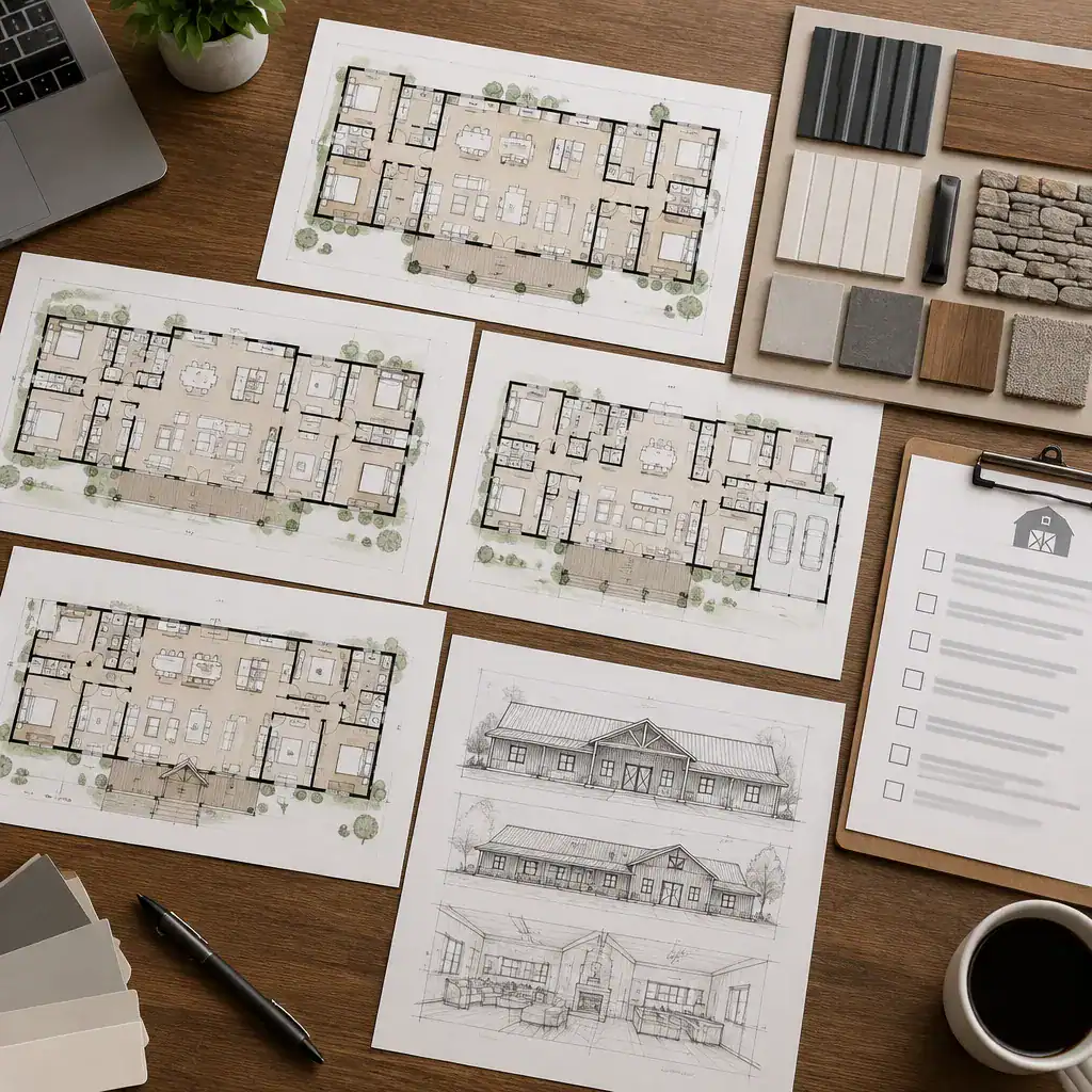Planning checklist for a five-bedroom one-story barndominium