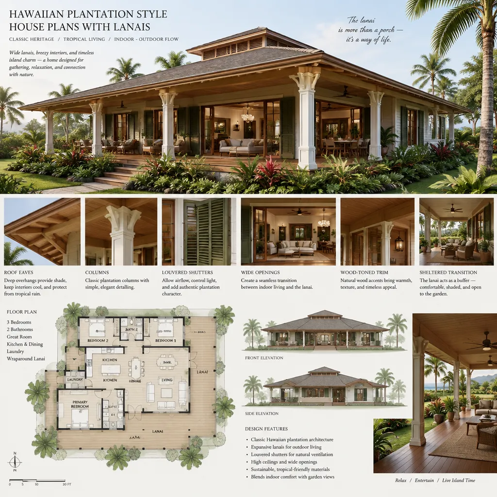 Plantation style lanai architectural details