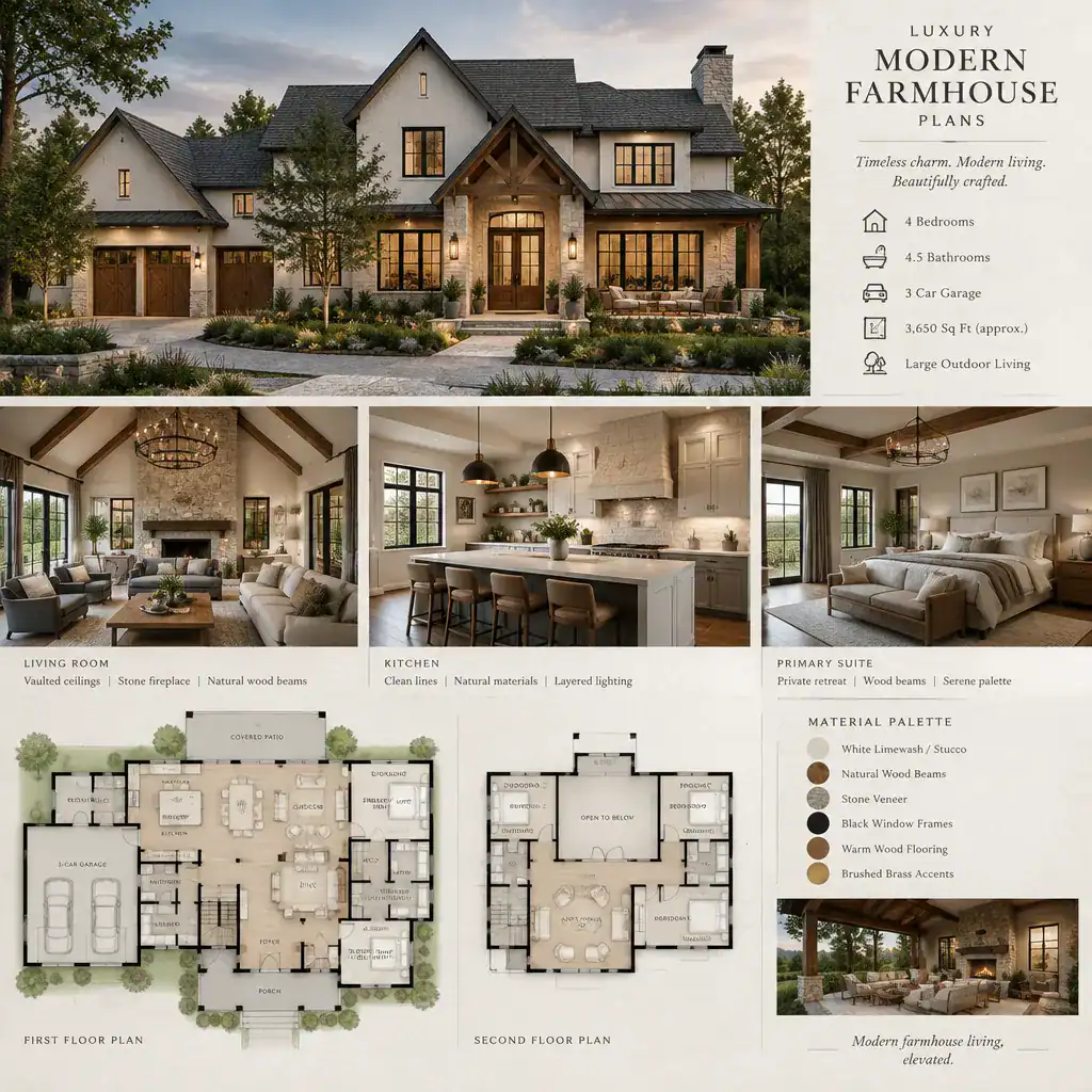 Refined modern farmhouse interior with natural materials
