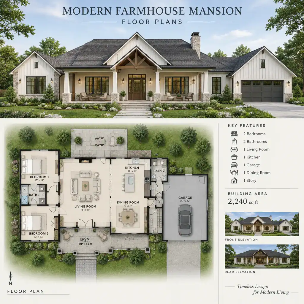 Refined Modern Farmhouse Mansion Exterior With A Welcoming Porch