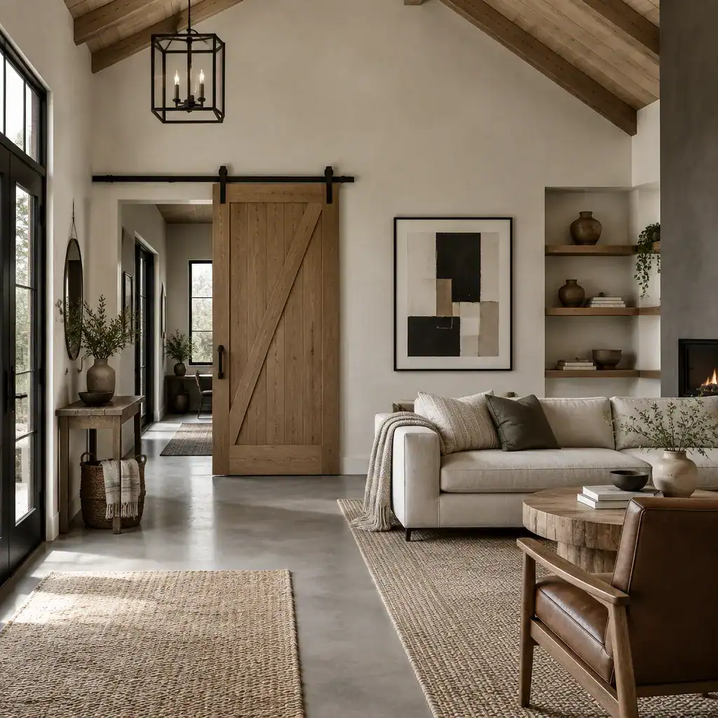 Restrained barn-inspired decor in a modern interior
