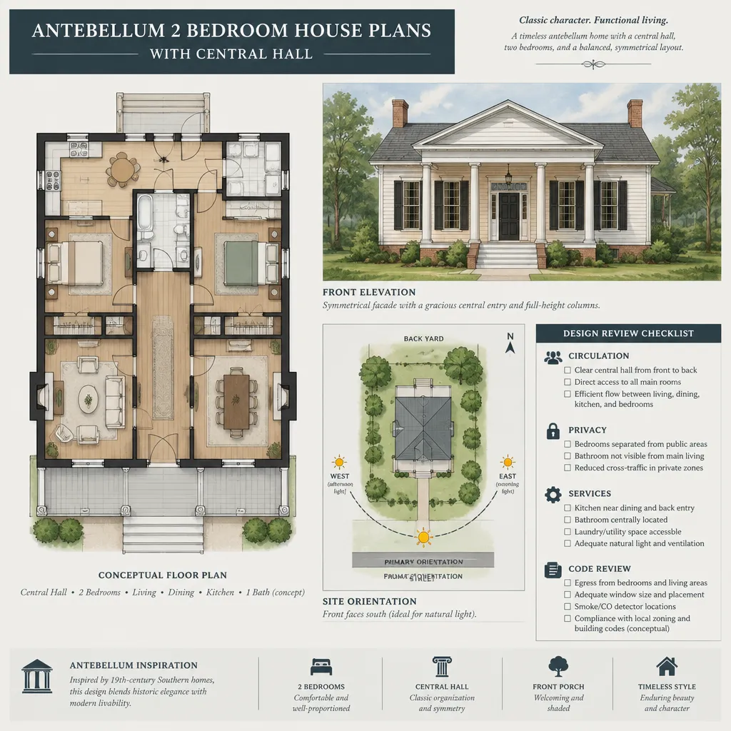 Review checklist for an antebellum central-hall house plan