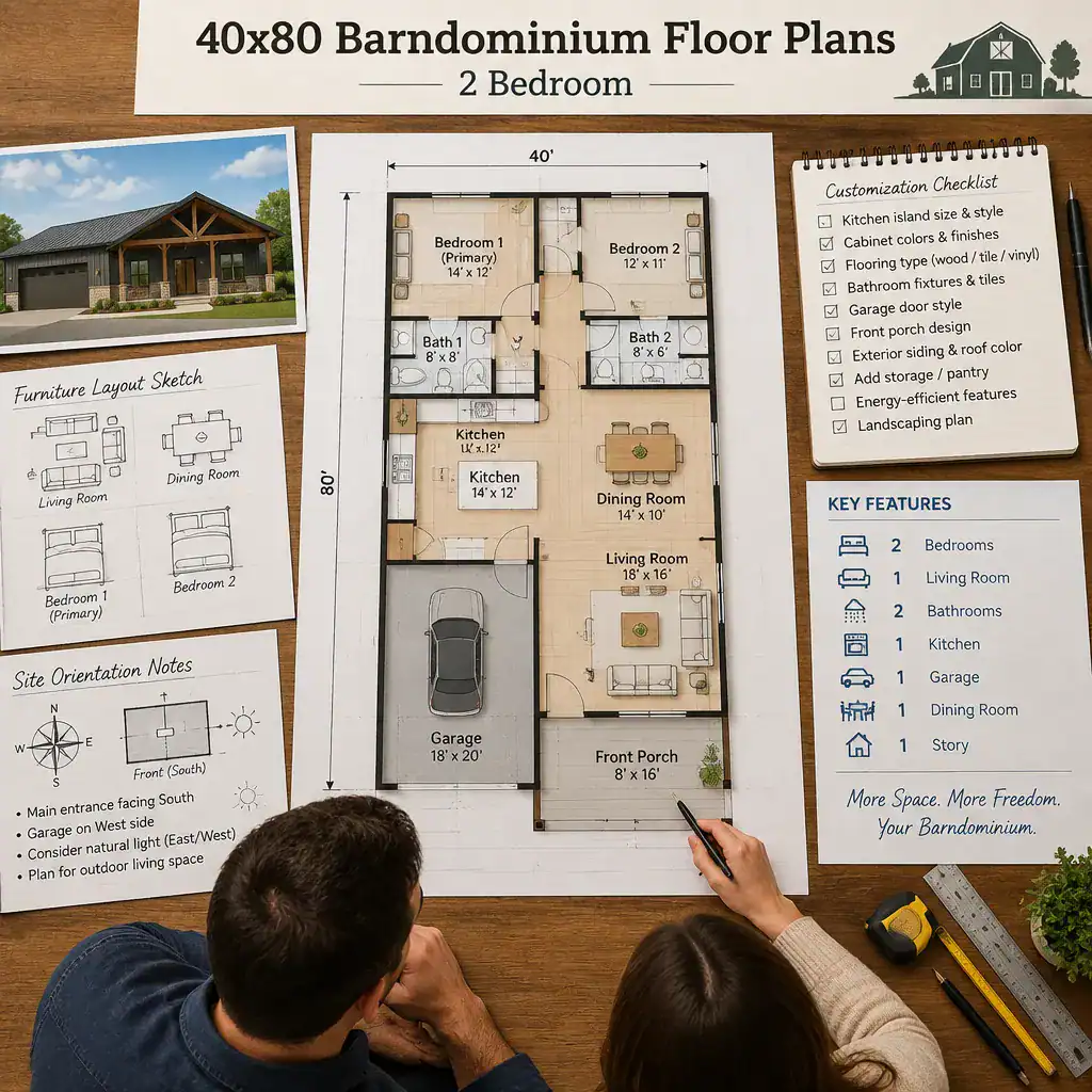 Reviewing A 40x80 Two Bedroom Barndominium Plan