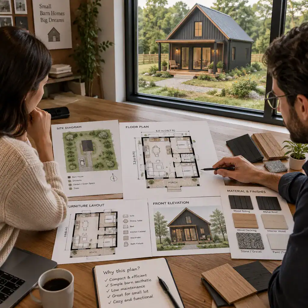 Reviewing a simple small barn house plan before construction