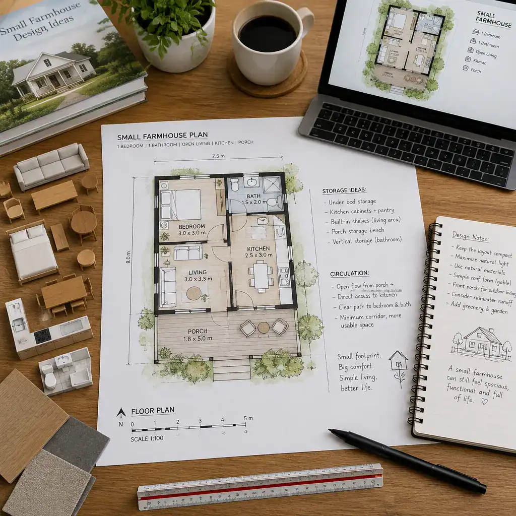 Reviewing A Small Farmhouse Floor Plan With Furniture And Circulation Notes