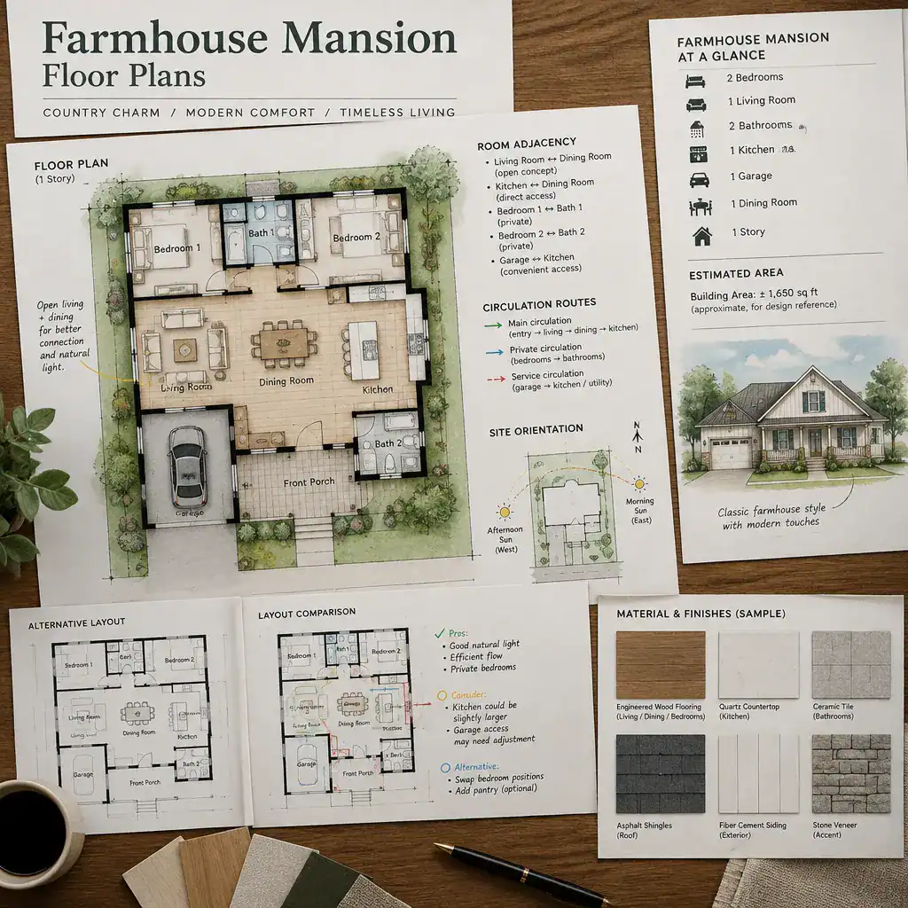 Reviewing farmhouse mansion floor plans and site-planning considerations