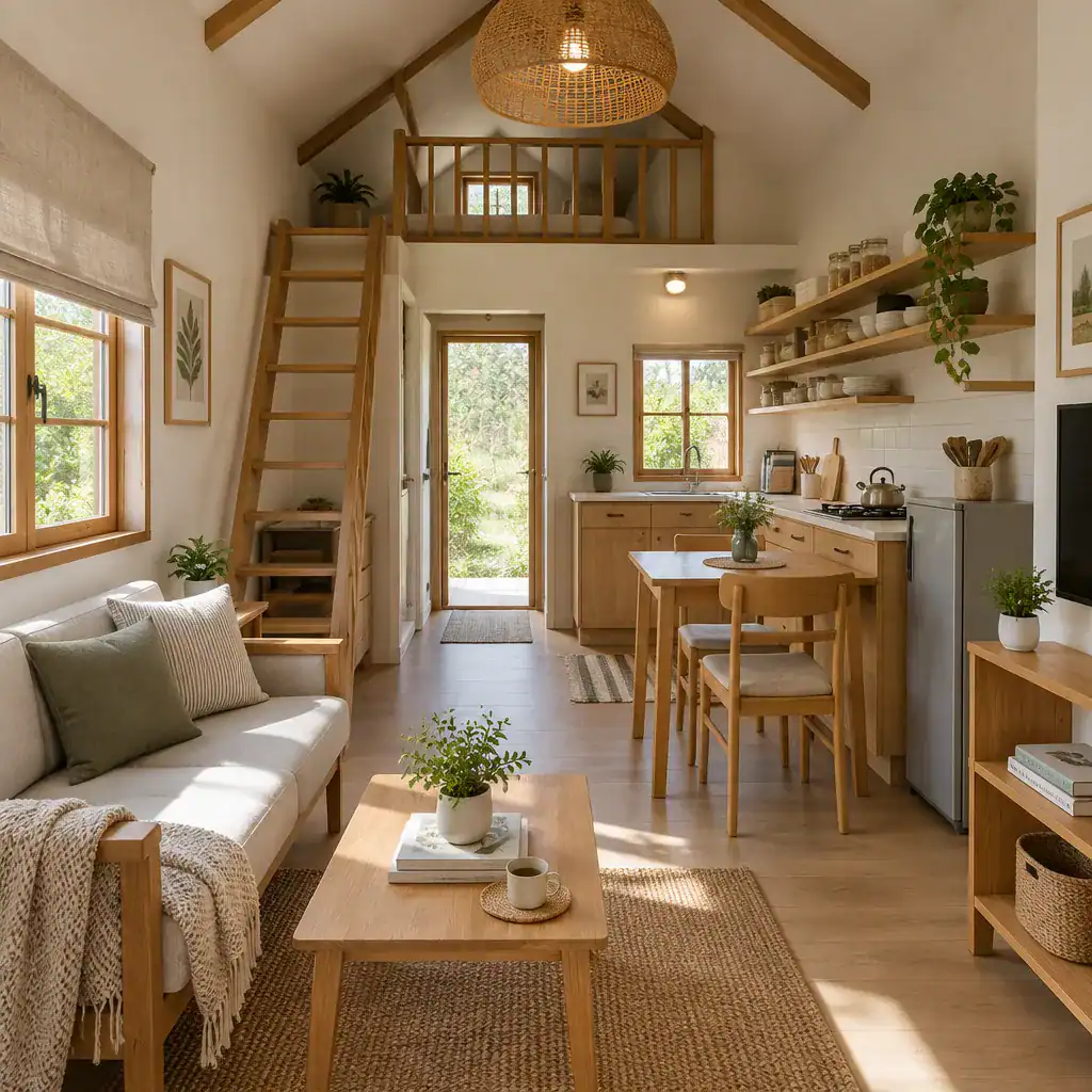 Simple And Comfortable Low Cost Cottage Living And Kitchen Interior