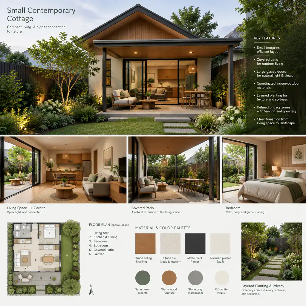 Small Contemporary Cottage Connected To A Simple Garden Patio