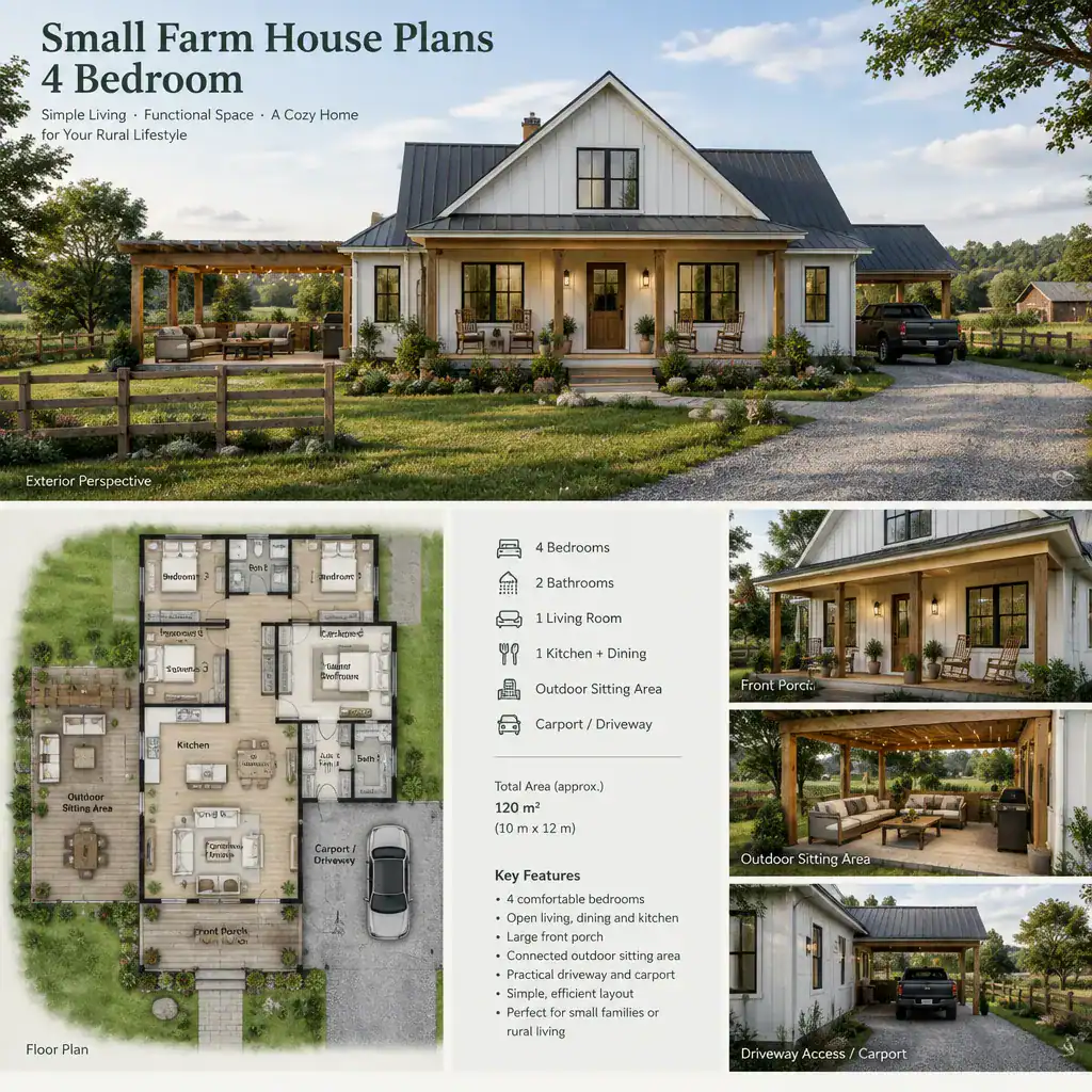 Small Four Bedroom Farmhouse Connected To A Practical Outdoor Living Area