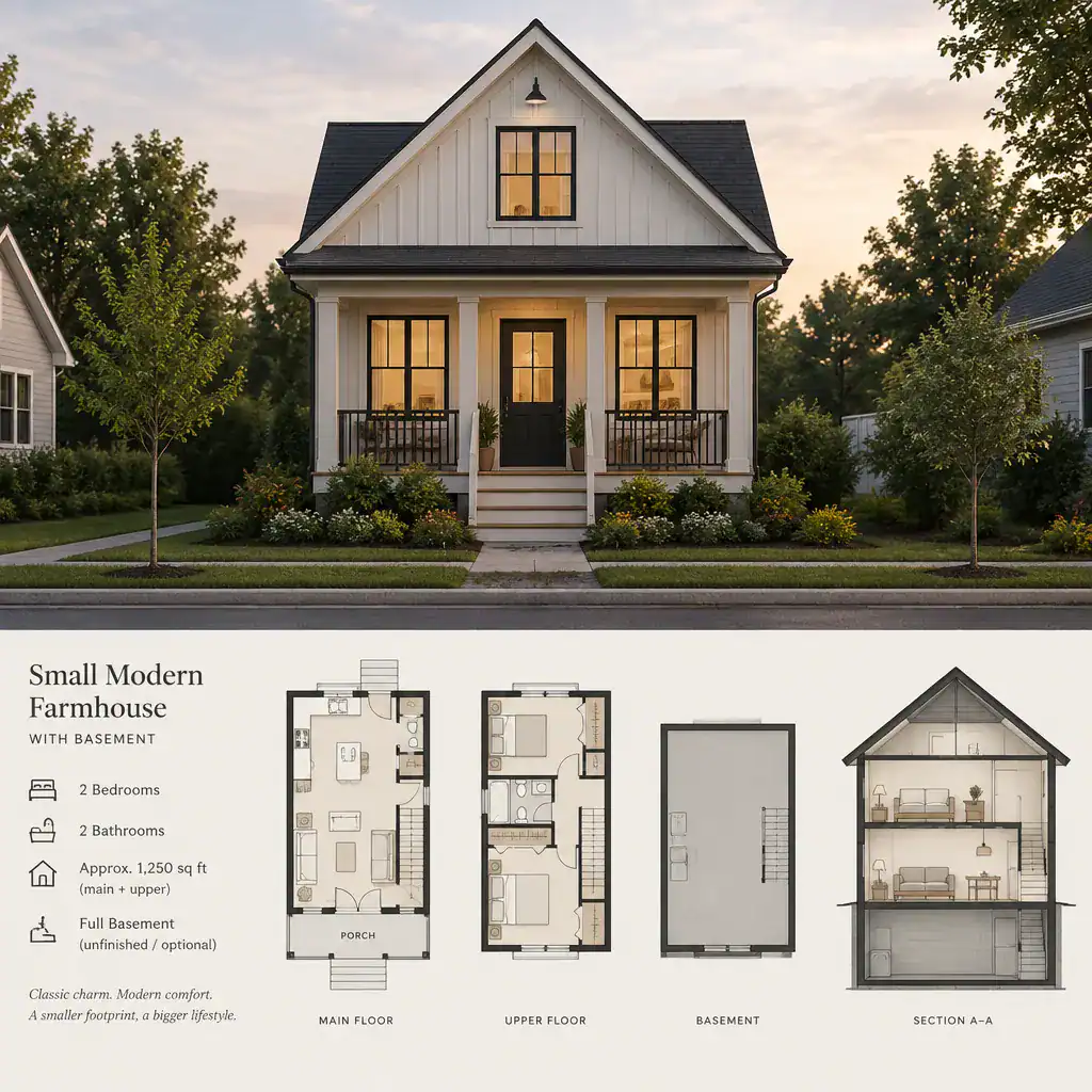 Small modern farmhouse exterior with clean contemporary details