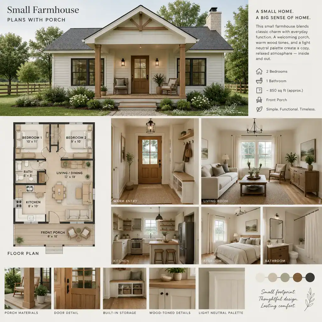 Space Efficient Farmhouse Design Details Inside And Outside A Small Home