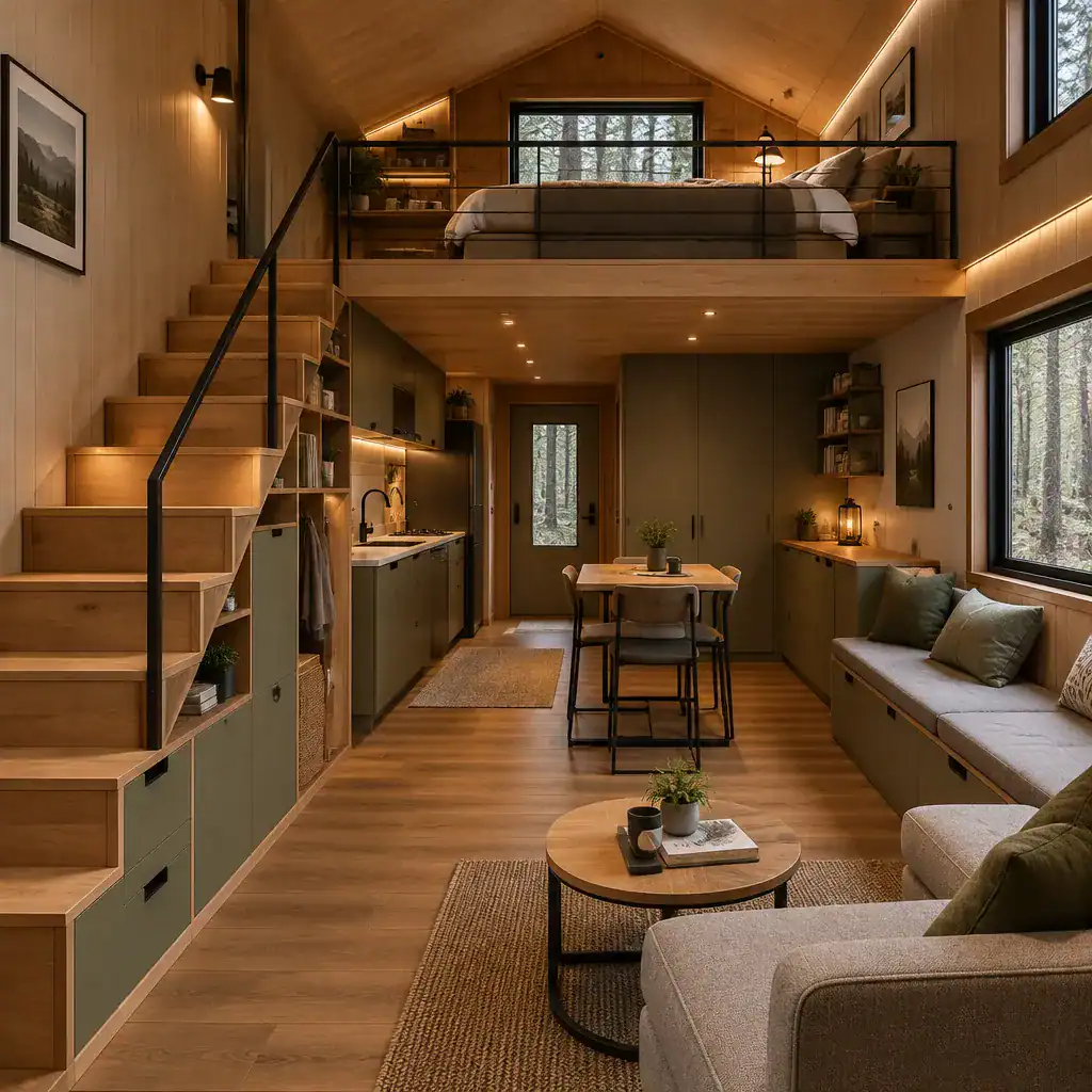 Space Saving Storage In A Modern Cabin Loft