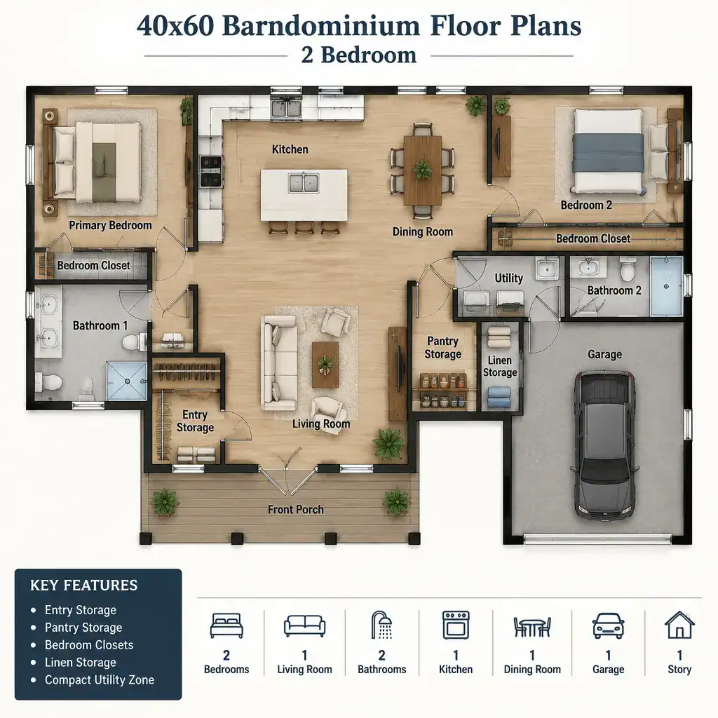 Storage And Utility Planning In A Two Bedroom Barndominium