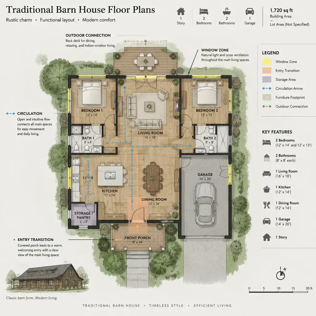 Traditional barn house floor plan design review diagram