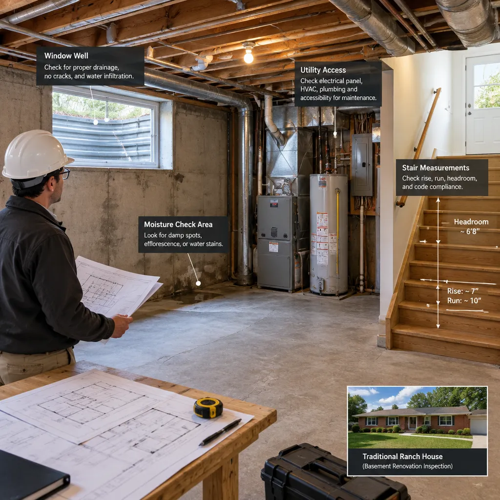 Traditional ranch house basement renovation inspection
