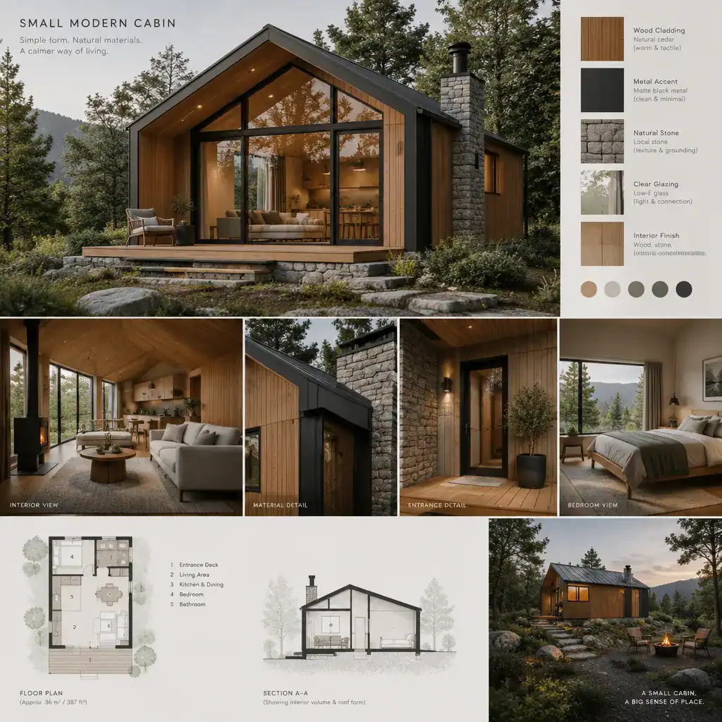 Warm Wood And Modern Materials In A Compact Cabin