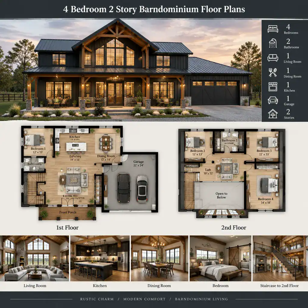barn house character inside a two story barndominium