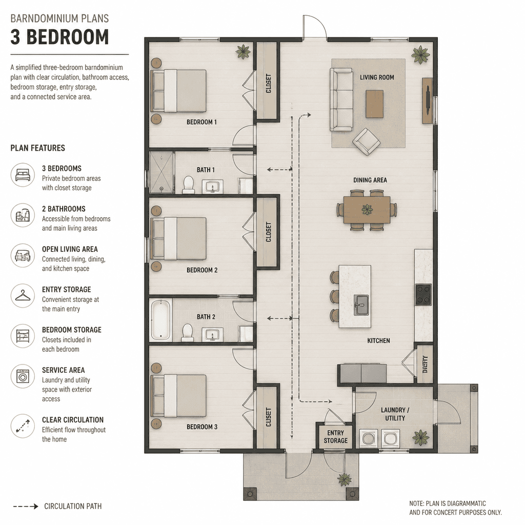 barndominium bathroom storage and utility layout