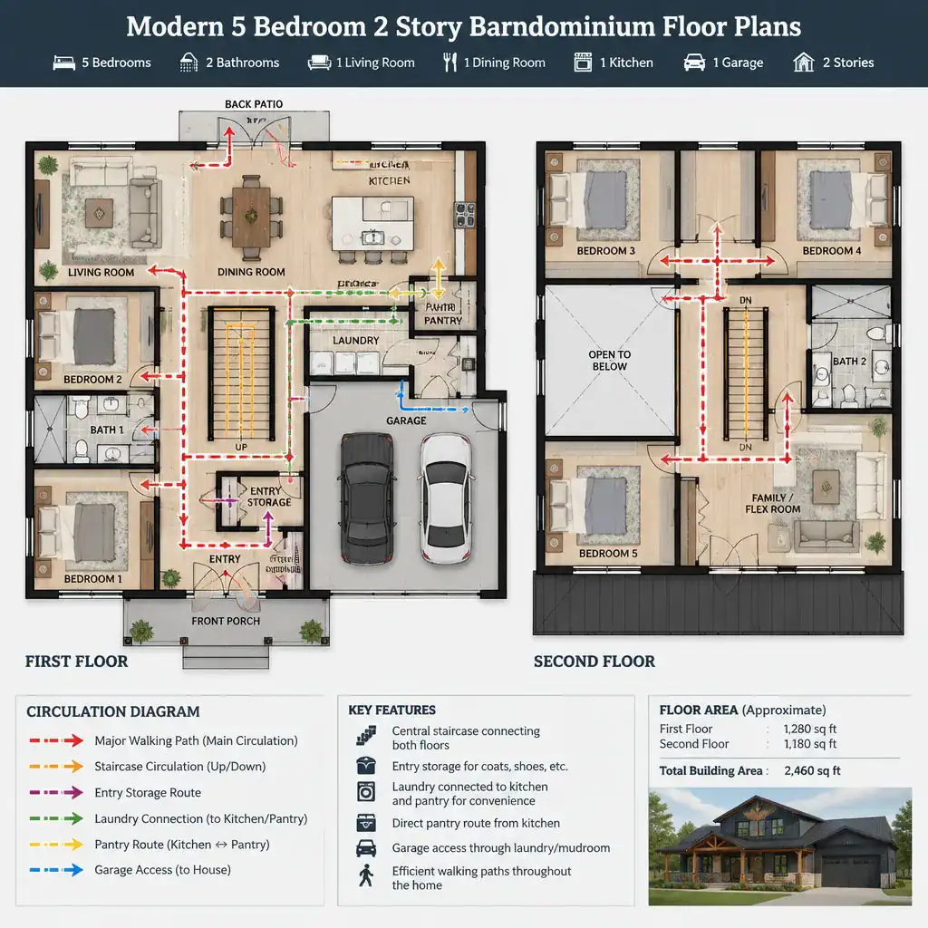 barndominium circulation stairs storage diagram