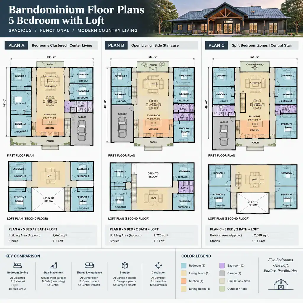 barndominium-five-bedroom-loft-floor-plan-comparison