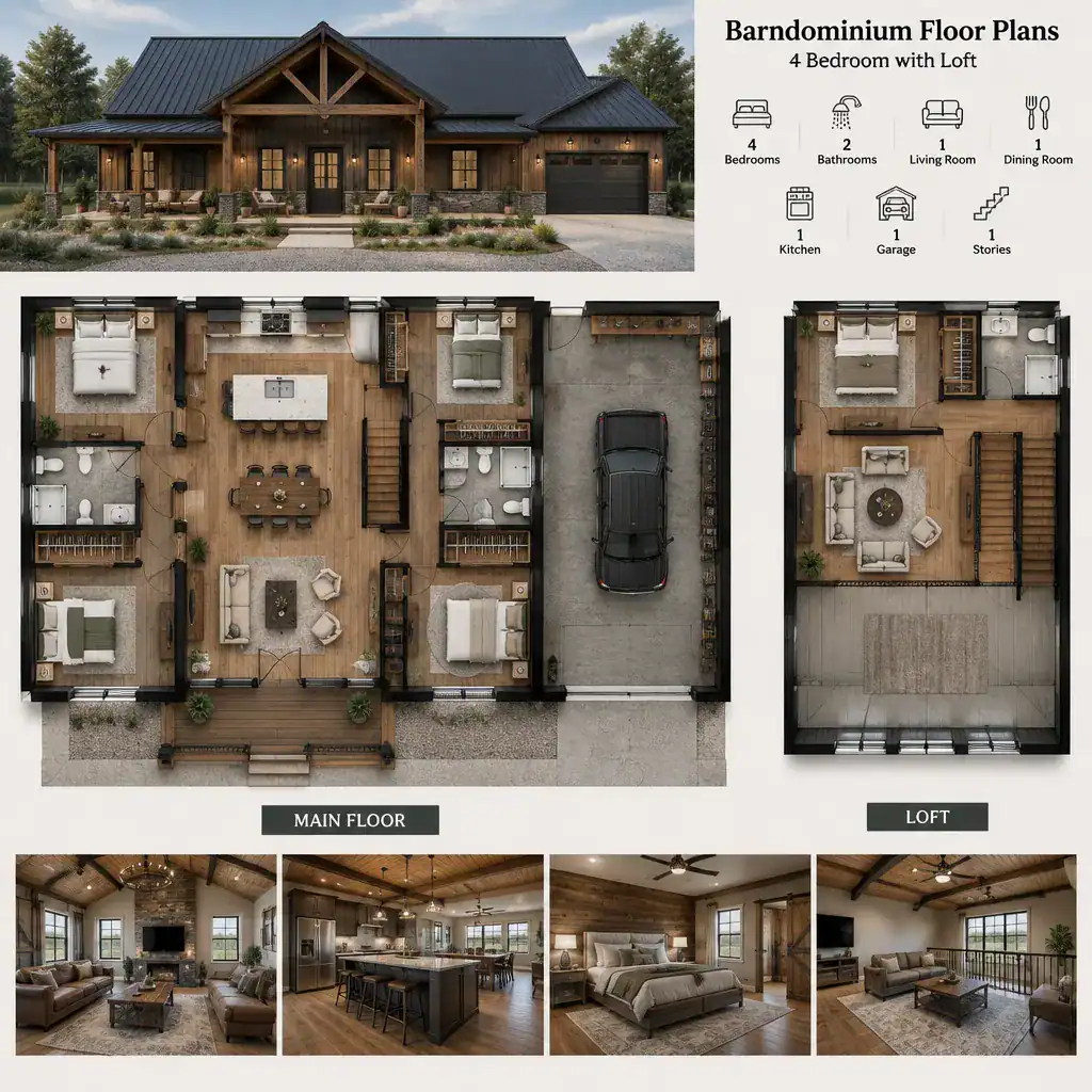 barndominium floor plan circulation and storage concept