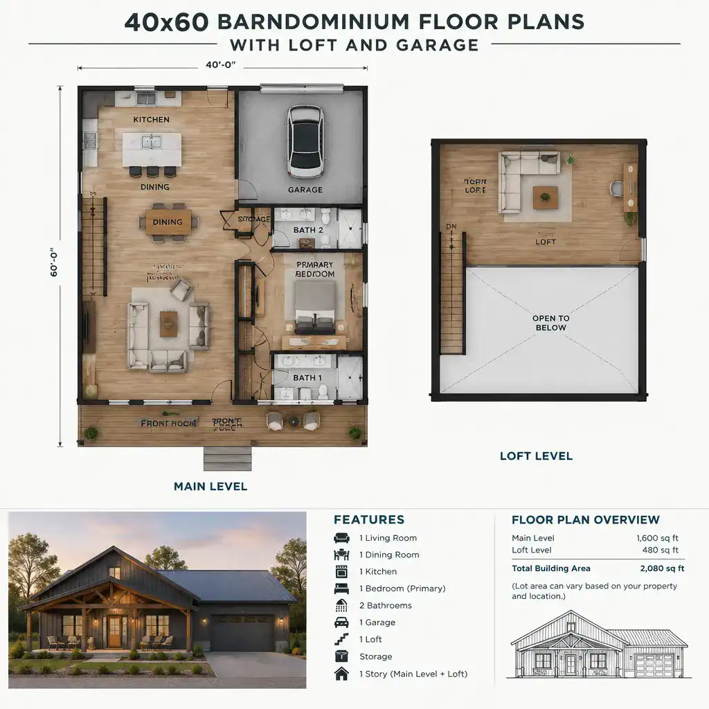 barndominium open living kitchen dining layout