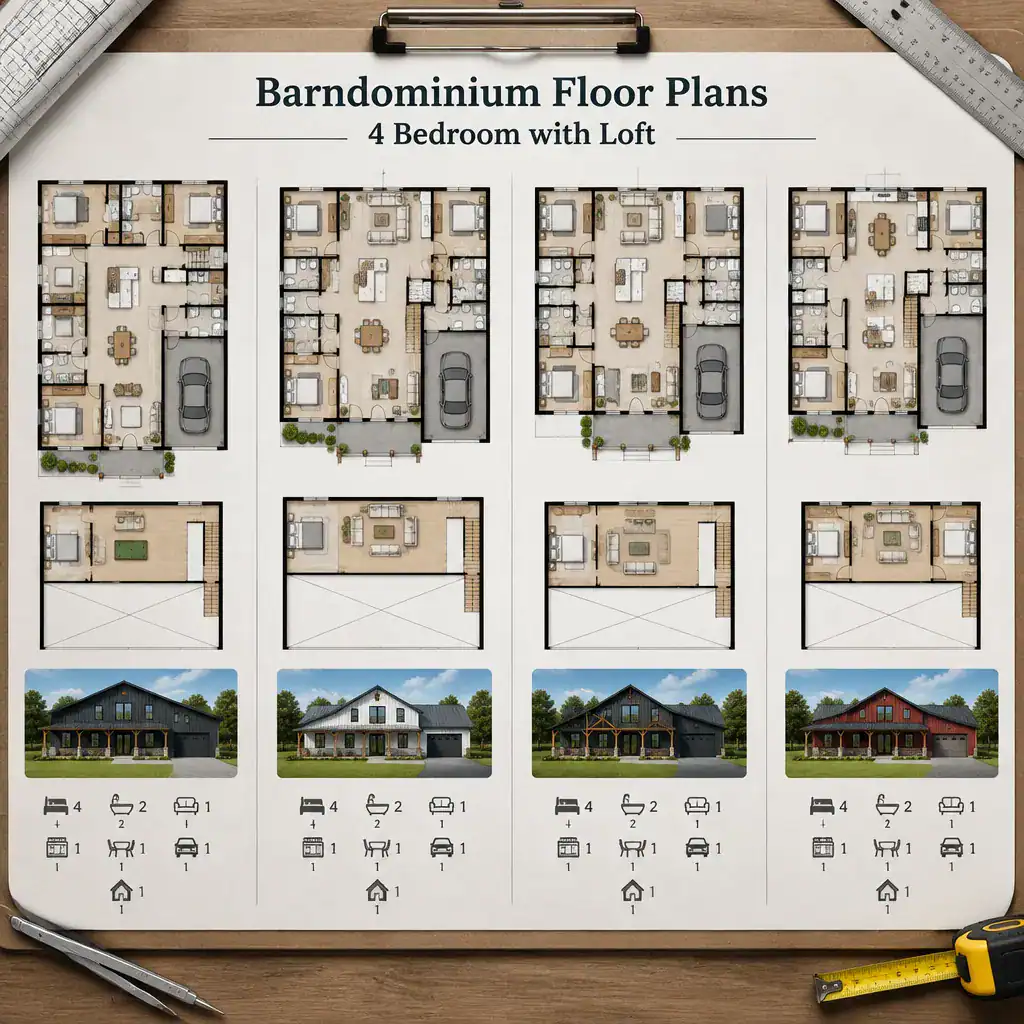 comparing four bedroom barndominium floor plans