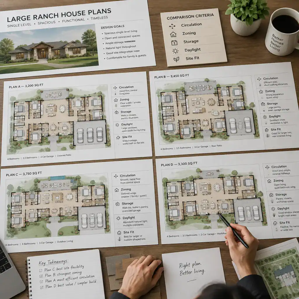 comparing large ranch house plans