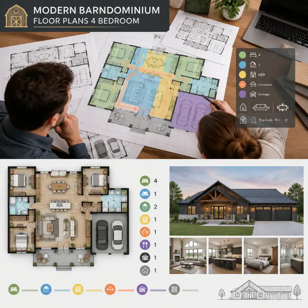 comparing modern four bedroom barndominium floor plans