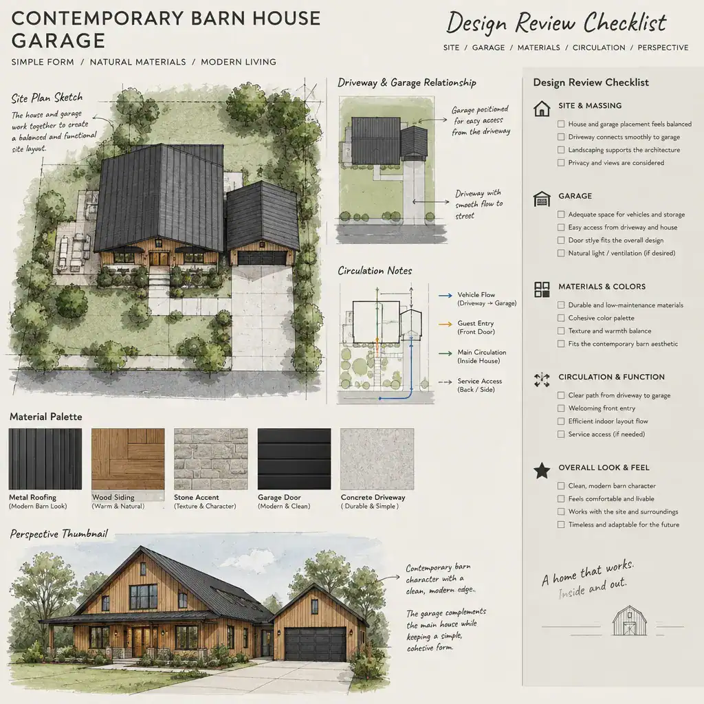 contemporary barn house garage design review checklist